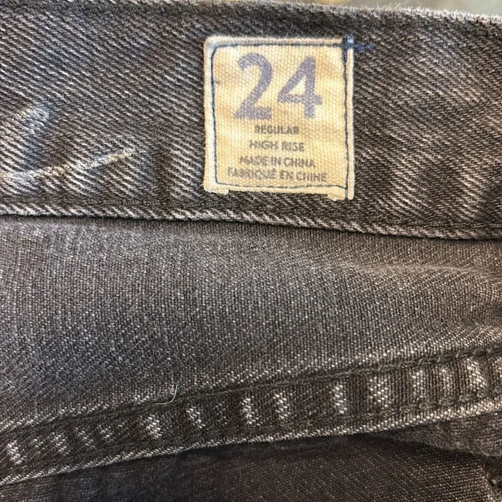 We The Free Black Button Fly High Rise Distressed Raw Hem Jeans Siz 24